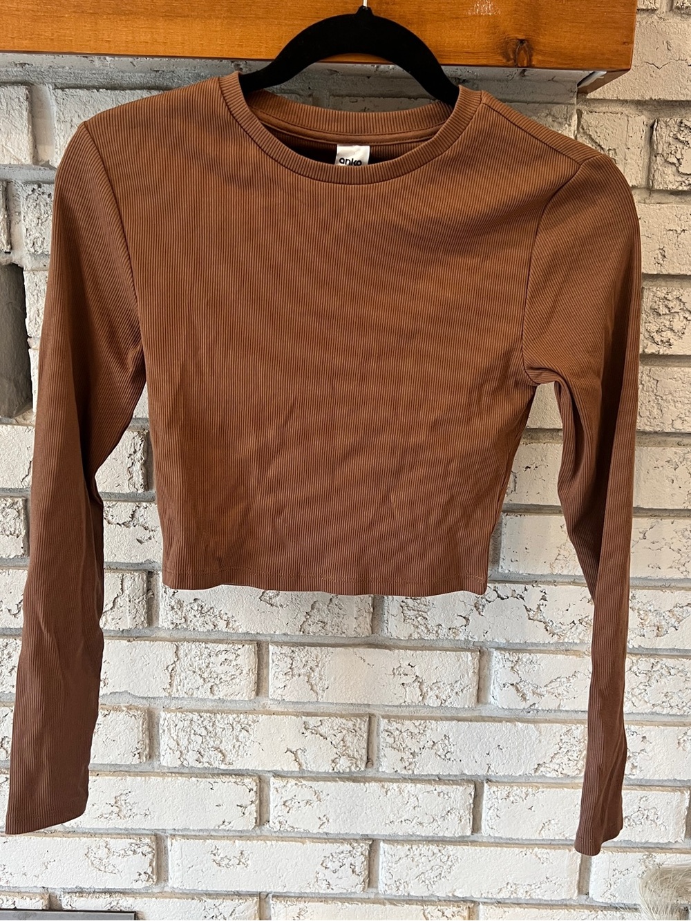 BRANDY MELVILLE ANKO |Ribbed Cropped Long-Sleeve Top in Brown